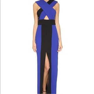 Solace London Blue and Black Cross‑Front Maxi Dress with Front Slit